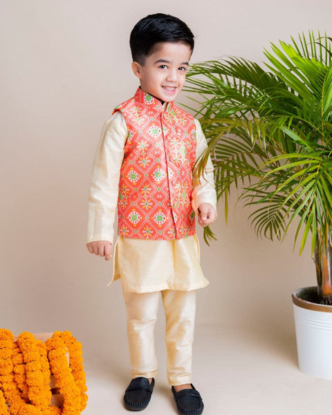 Pre-Order: Orange Ikkat Nehru Set