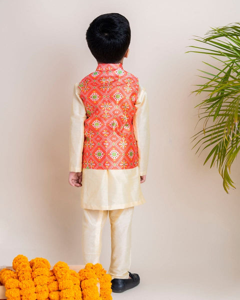 Pre-Order: Orange Ikkat Nehru Set