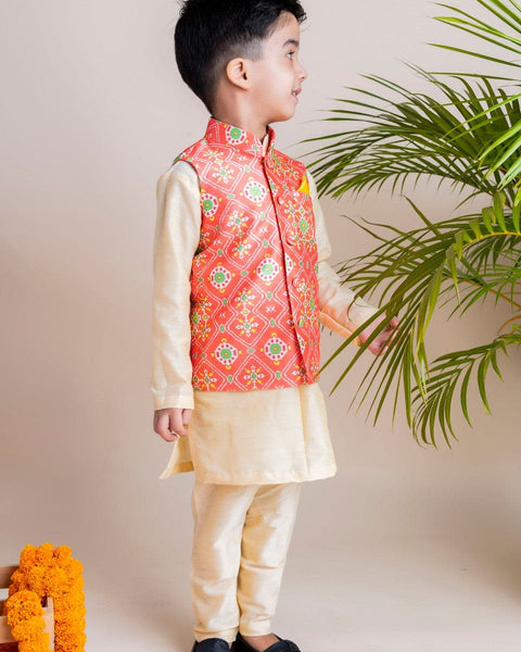 Pre-Order: Orange Ikkat Nehru Set