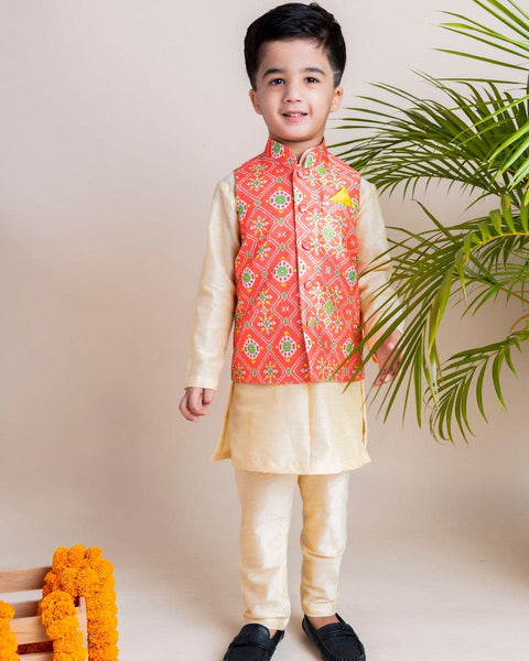 Pre-Order: Orange Ikkat Nehru Set