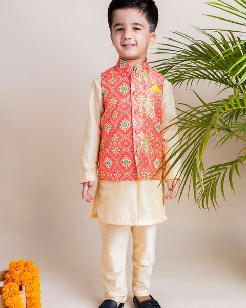 Pre-Order: Orange Ikkat Nehru Set