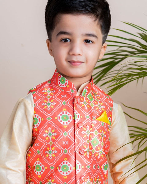 Pre-Order: Orange Ikkat Nehru Set