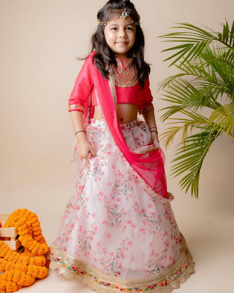 Pre-Order: Pink Floral Organza Ghagra
