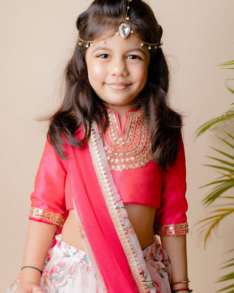 Pre-Order: Pink Floral Organza Ghagra