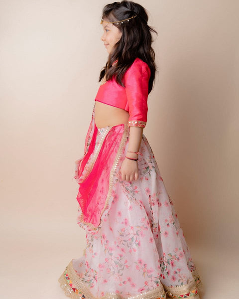 Pre-Order: Pink Floral Organza Ghagra