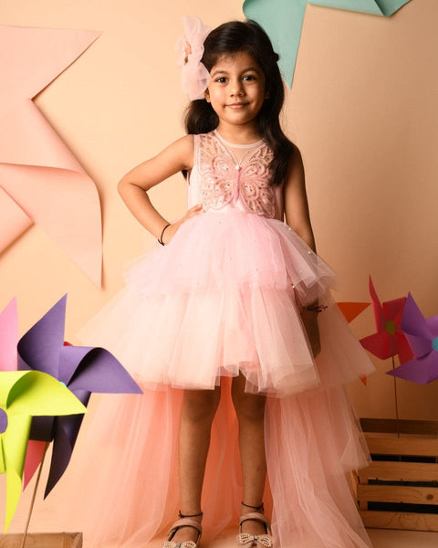 Pre-Order: Pink Butterfly High-Low Gown
