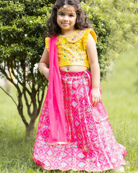 Pre-Order: Pink Ikkat Ghagra Set