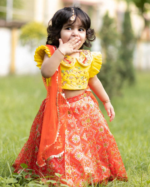 Pre-Order: Orange Ikkat Ghagra Set