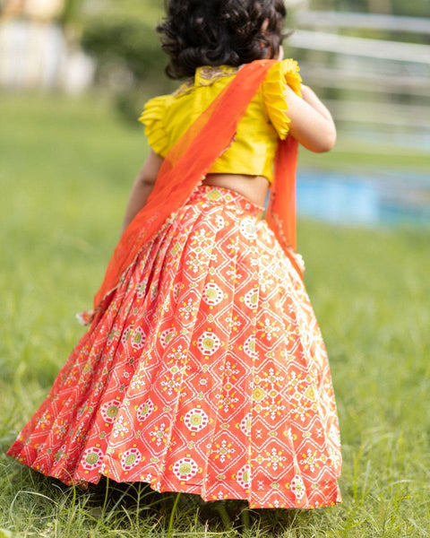 Pre-Order: Orange Ikkat Ghagra Set
