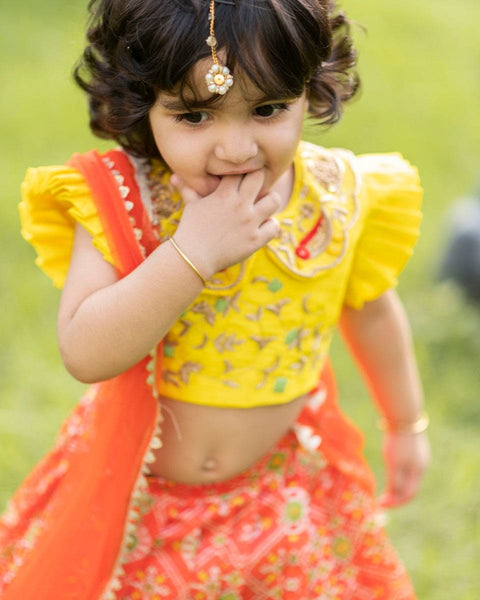 Pre-Order: Orange Ikkat Ghagra Set