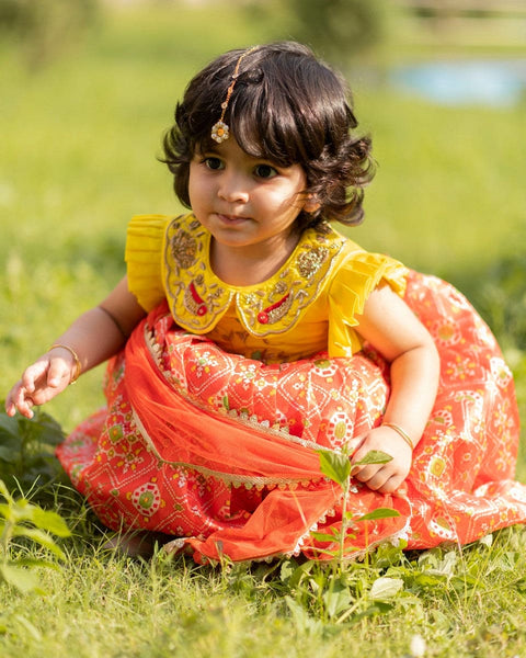 Pre-Order: Orange Ikkat Ghagra Set