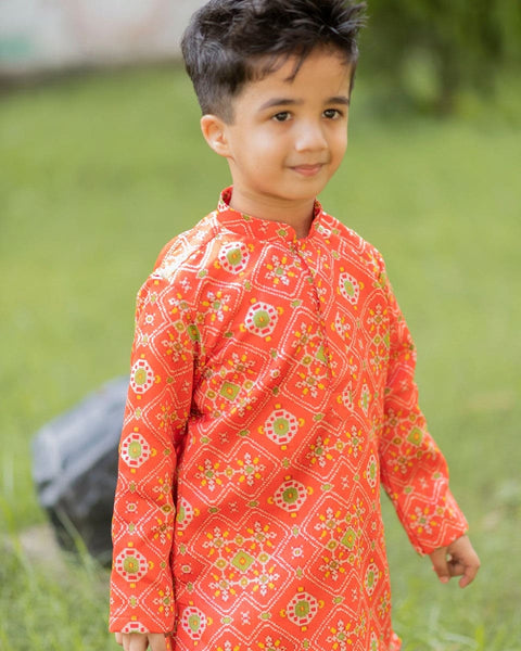Pre-Order: Orange Ikkat Kurta Patiala