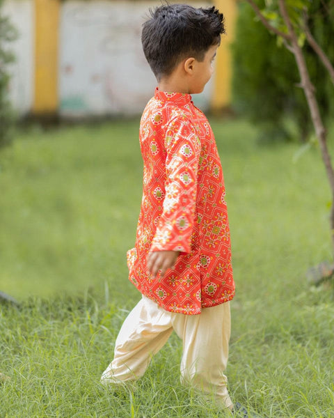 Pre-Order: Orange Ikkat Kurta Patiala