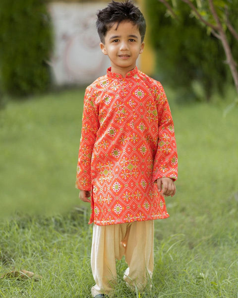 Pre-Order: Orange Ikkat Kurta Patiala