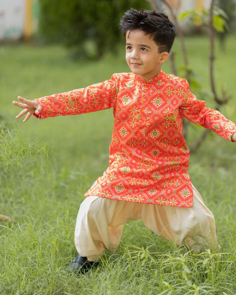 Pre-Order: Orange Ikkat Kurta Patiala