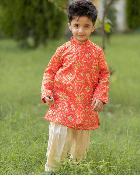 Pre-Order: Orange Ikkat Kurta Patiala