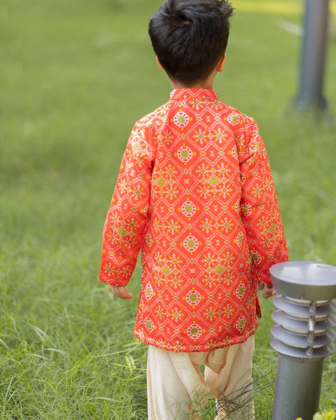 Pre-Order: Orange Ikkat Kurta Patiala