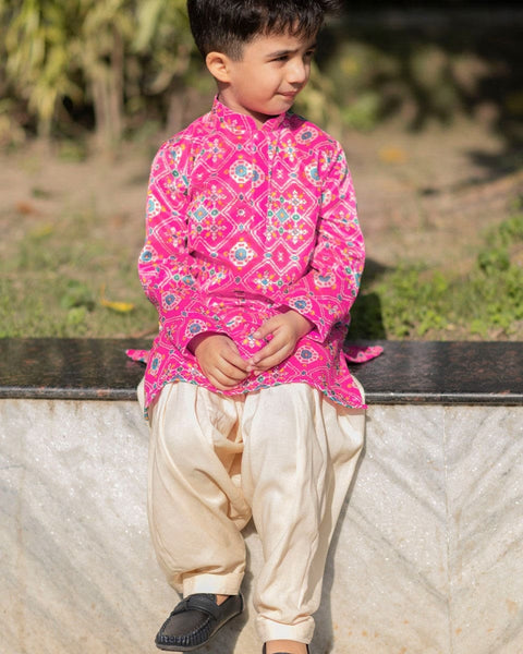 Pre-Order: Pink Ikkat Kurta Patiala