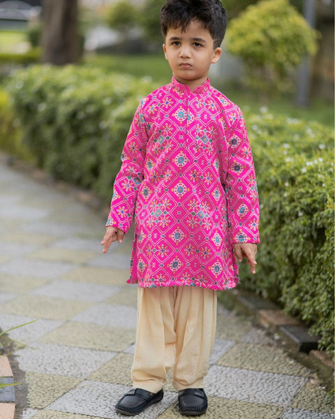 Pre-Order: Pink Ikkat Kurta Patiala