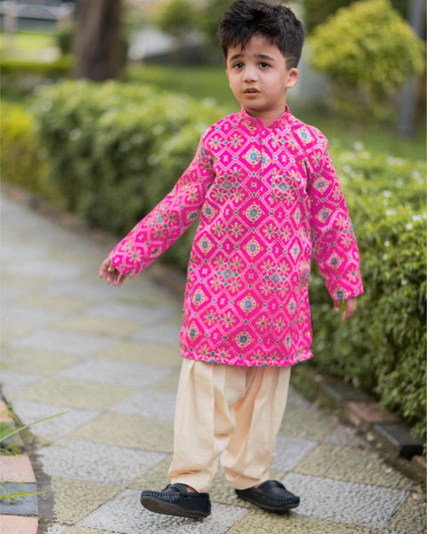 Pre-Order: Pink Ikkat Kurta Patiala