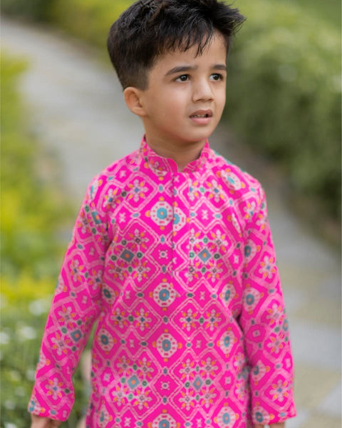 Pre-Order: Pink Ikkat Kurta Patiala