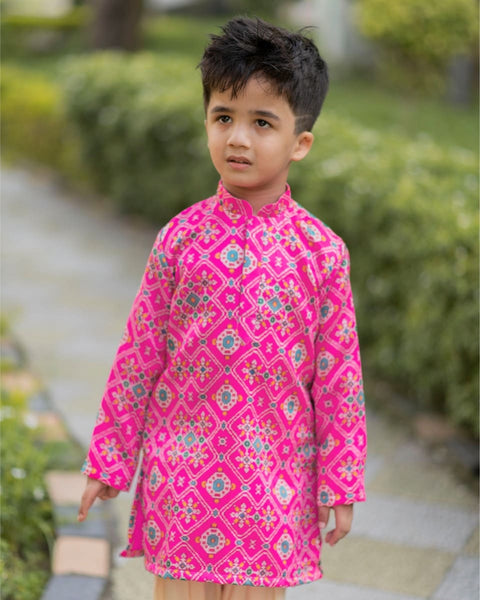 Pre-Order: Pink Ikkat Kurta Patiala