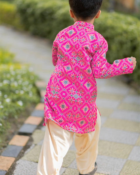 Pre-Order: Pink Ikkat Kurta Patiala