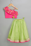 Pink One-Shoulder Top with Green Lehenga