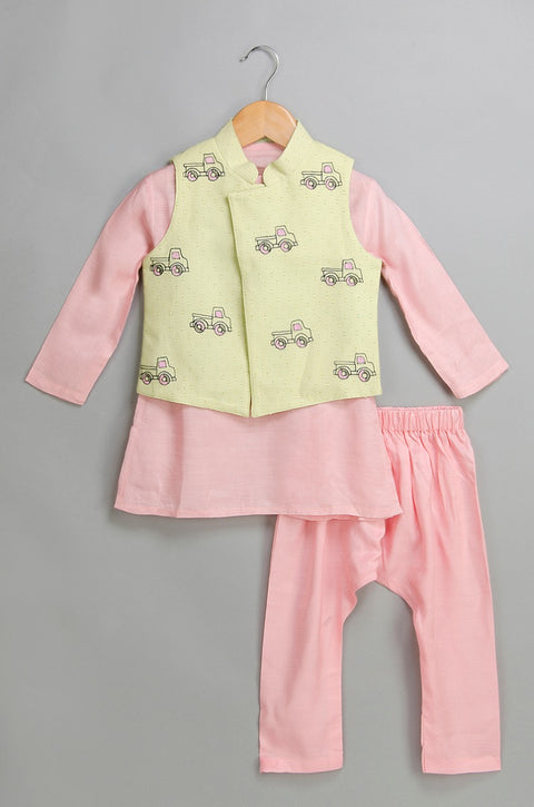 Pink Kurta Pajama with Printed Jacket