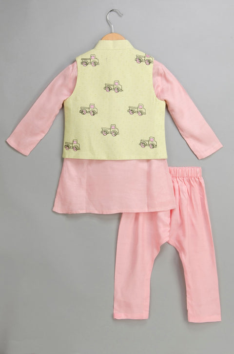 Pink Kurta Pajama with Printed Jacket
