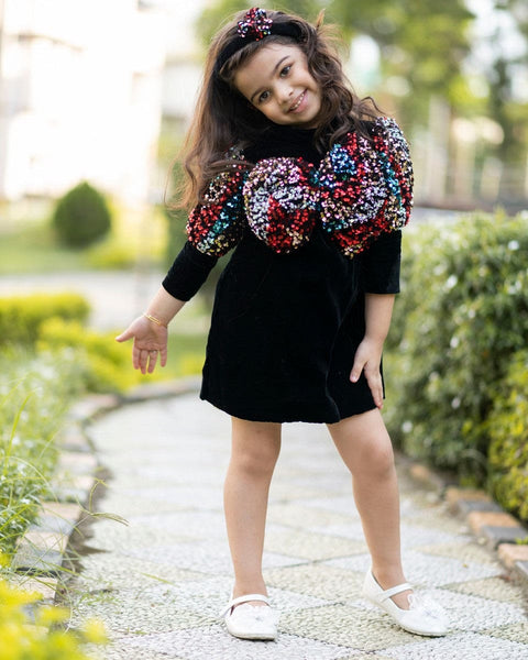 Pre-Order: Black Velvet Sequins Dress