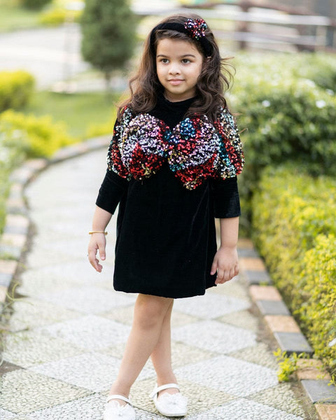 Pre-Order: Black Velvet Sequins Dress