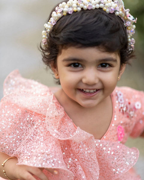 Pre-Order: Peach Ruffle Organza Ghagra