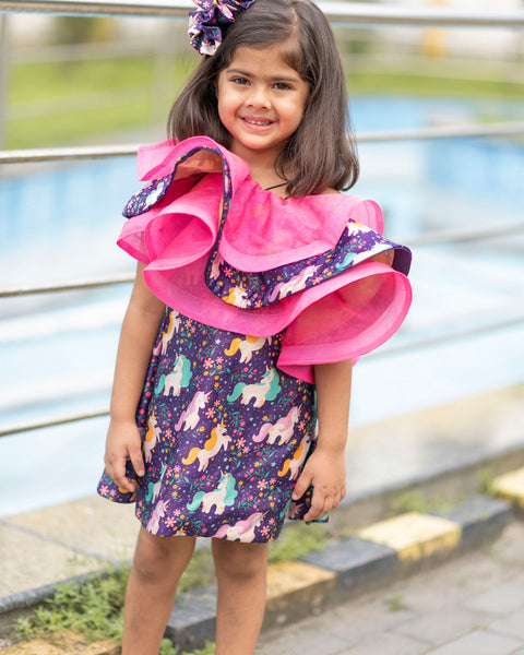 Pre-Order: Unicorn Shoulder Frilled Dress
