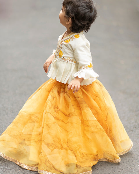 Pre-Order: Yellow Murble Print Ghagra