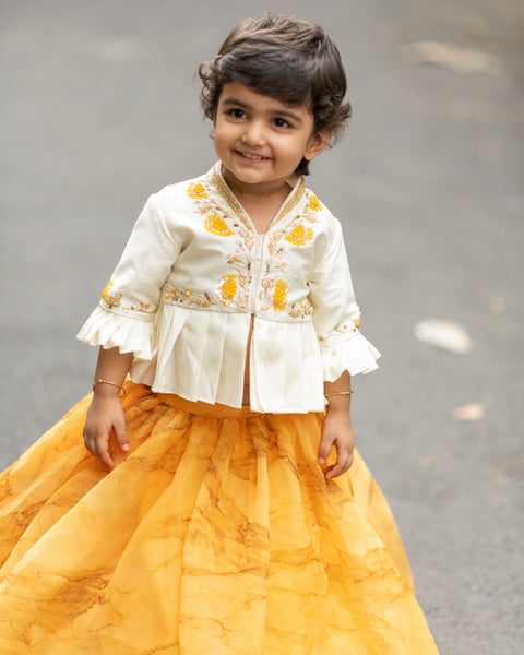 Pre-Order: Yellow Murble Print Ghagra