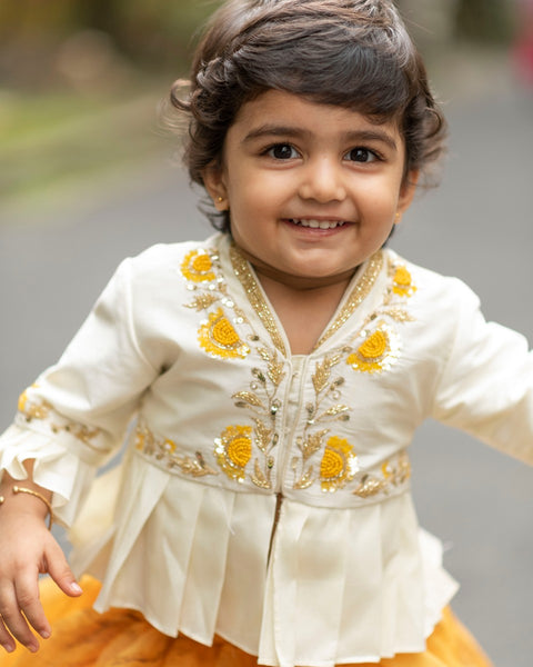 Pre-Order: Yellow Murble Print Ghagra