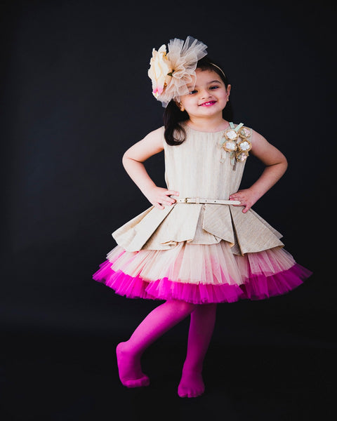 Pre-Order: Aurora Pink Golden Peplum Dress