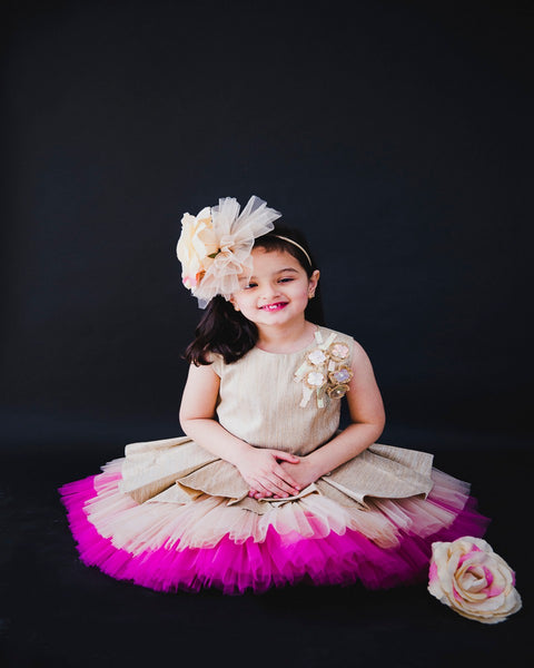 Pre-Order: Aurora Pink Golden Peplum Dress