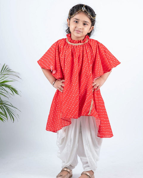 Pre-Order: Red Bhandej Kurta Patiala