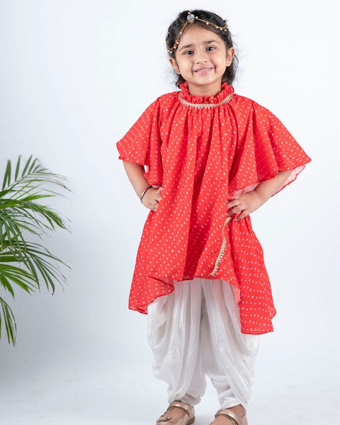 Pre-Order: Red Bhandej Kurta Patiala