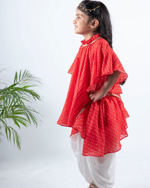 Pre-Order: Red Bhandej Kurta Patiala