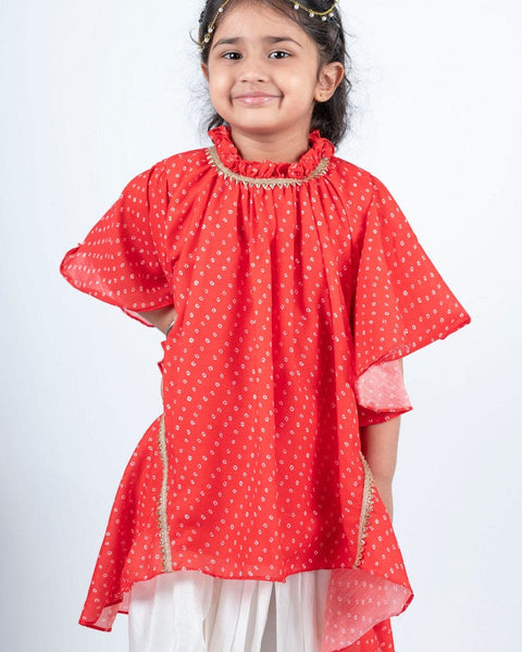 Pre-Order: Red Bhandej Kurta Patiala