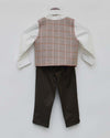Pre-Order: Dusty Brown Check Waist Coat with White Shirt and Pant