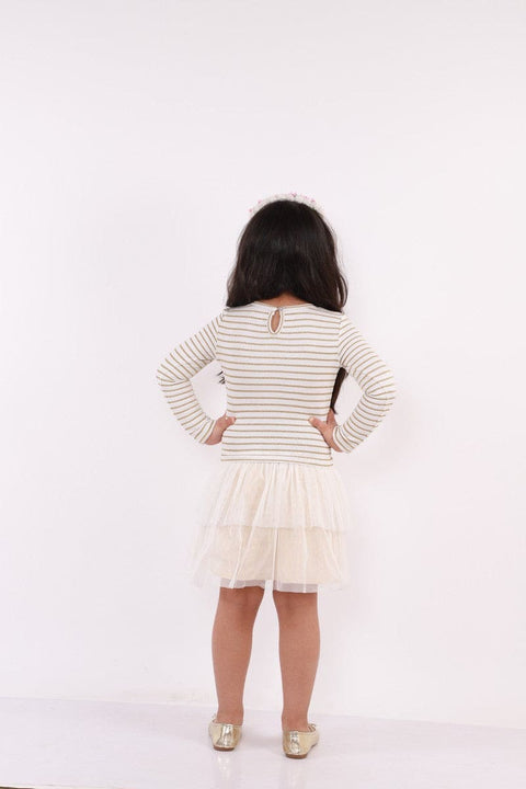 Stripe Lurex Top Dress with Tulle