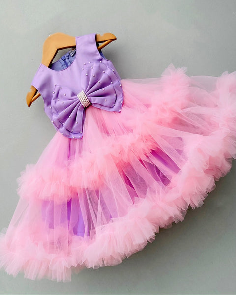 Pre-Order: Purple Dress with embellished Bow and Pink Flares