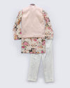 Pre-Order: Floral Print Kurta with Peach Jacket and Pants
