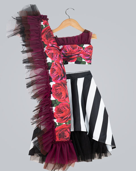 Pre-Order: Printed Ghagra Choli with Frilled Dupatta