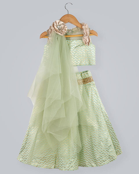 Pre-Order: Zig-zag Printed Ghagra Choli with Frill strips