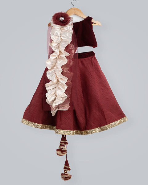 Pre-Order: Red Ghagra Choli with Frill Dupatta